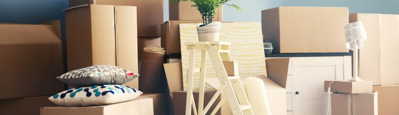Packed household goods for moving into new house.